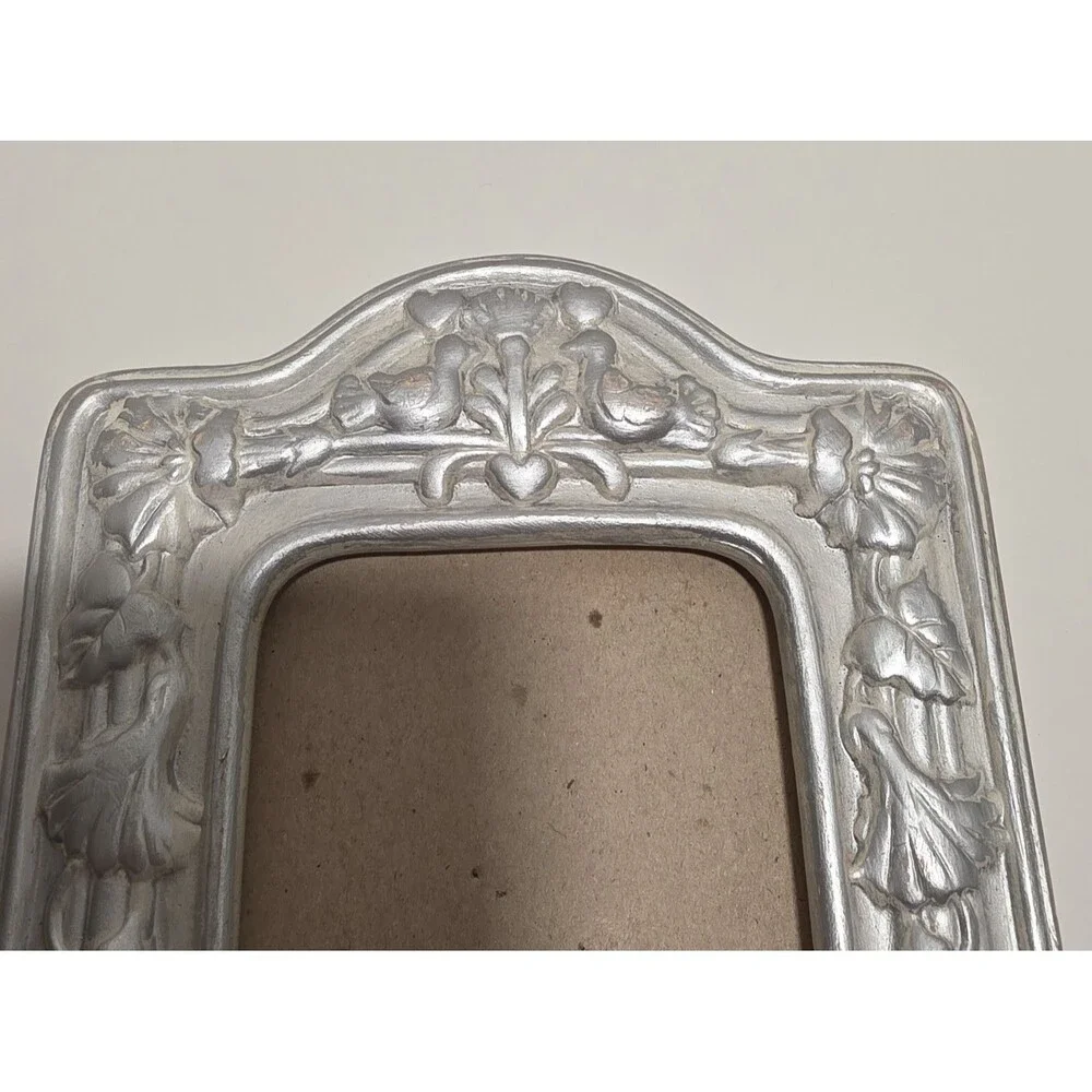 Silver Pinted Floral Wedding Photo Frame, Freestanding Easel Back, 1 Photo